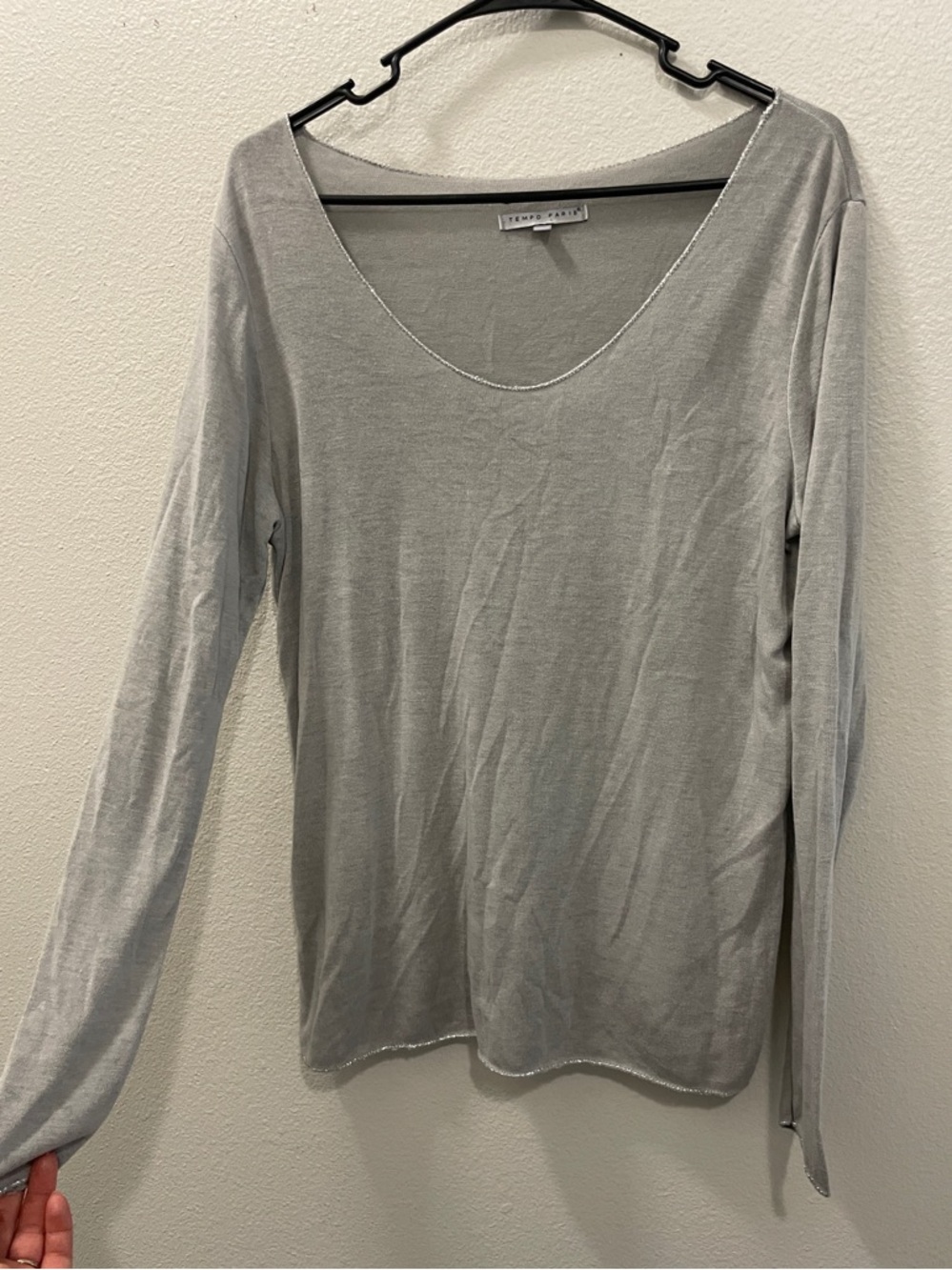 Tempo Paris Light Gray Scoop Neck Long Sleeve Tee | FREE WITH PURCHASE